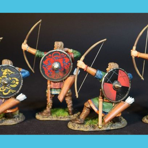 VIK38N    Set de 4 vikings archers tirant, regroupant les poses 38A/38B